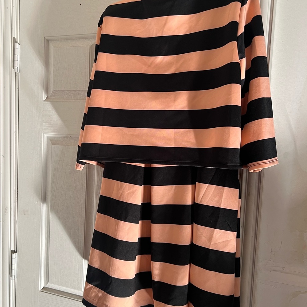 Ashley Nell Tipton Striped Black and Peach Dress Set
